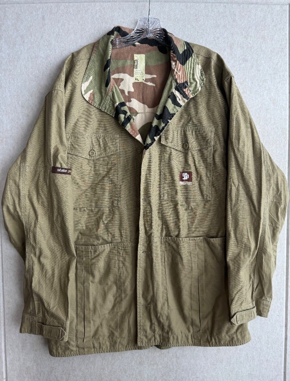 State Property Vintage Y2K Camo Khaki Field Jacket Coat Mens XL Hip